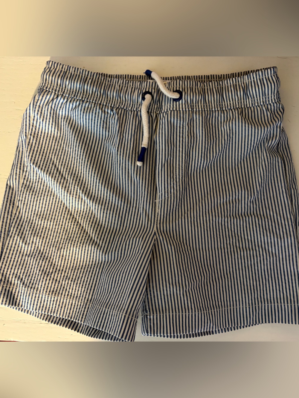 Gymboree Boys Navy and White Seersucker Swim Trunks
